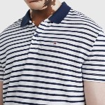 Polo rayé Tommy Hilfiger Jeans homme bleu marine et blanc