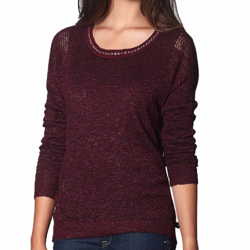 Pull Le Temps des Cerises femme modèle Ambre en maille bordeau