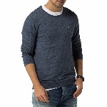 Pull col rond Tommy Hilfiger modèle Ethan bleu marine chiné