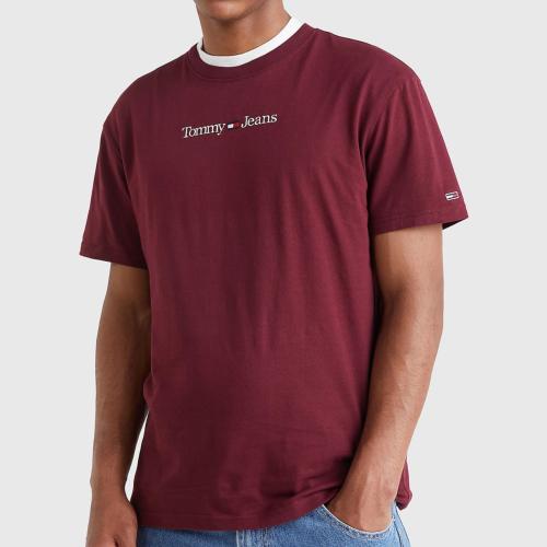 T Shirt Tommy Jeans bordeaux avec logo brodé