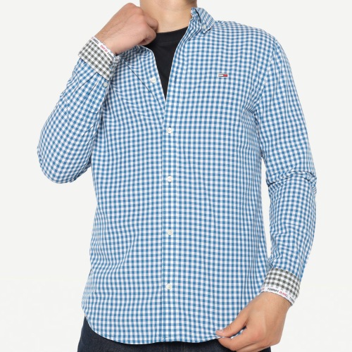 Chemise Tommy Hilfiger homme en coton vichy bleu regatta