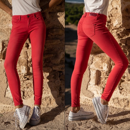 Jean de couleur Freeman T Porter femme Dorya super slim rouge