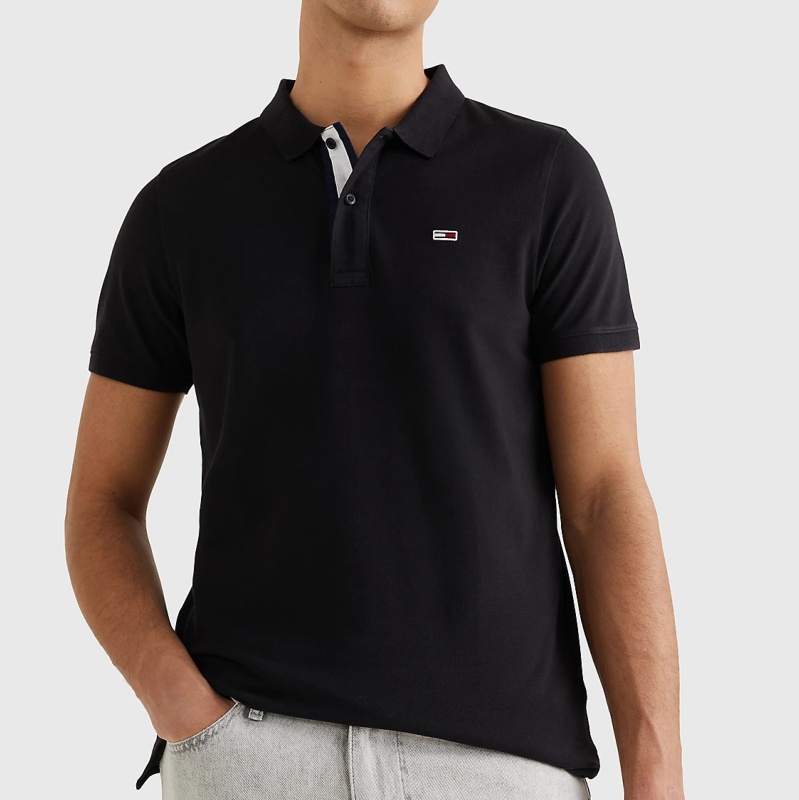 Polo en coton stretch noir Tommy Hilfiger Jeans homme
