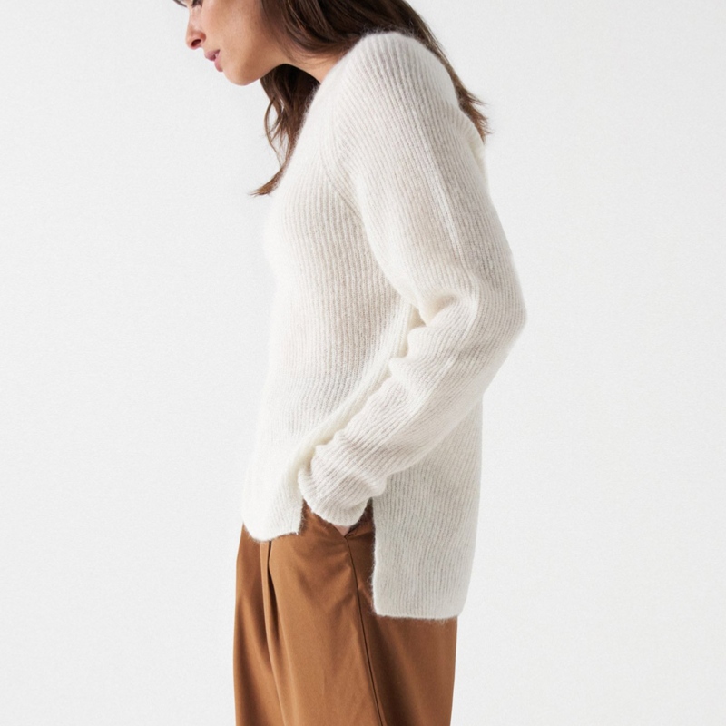 Pull en laine mohair Femme - Ecru