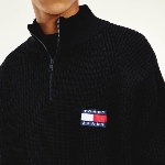 Pull Tommy Hilfiger homme noir col montant zippé