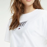 T Shirt crop top femme Tommy Hilfiger / Tommy Jeans blanc logo brodé