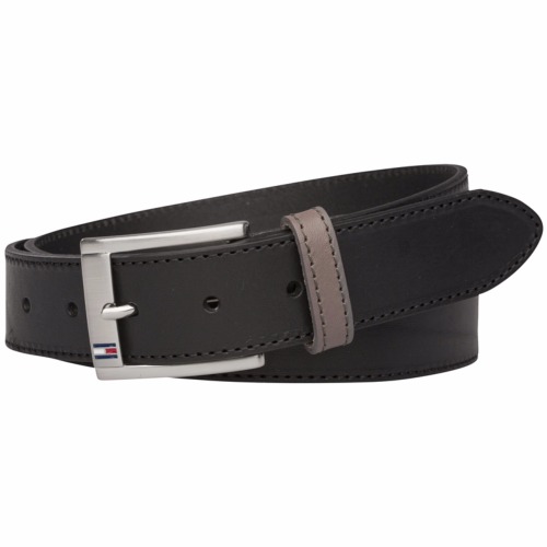 Ceinture en cuir noir Tommy Hilfiger Ethan, passant en cuir gris