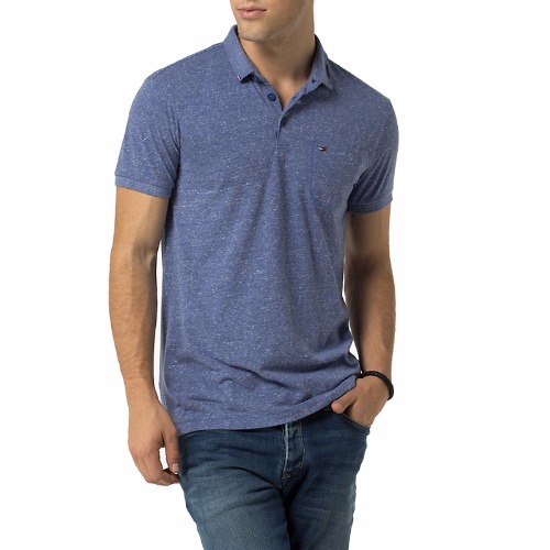 Polo Tommy Hilfiger homme bleu chiné avec poche et logo à la poitrine