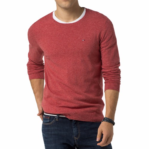 Pull Tommy Hilfiger homme modèle Ethan rouge chiné col rond