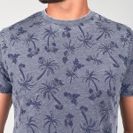 T Shirt Le Temps des Cerises Osmel bleu marine à imprimé tropical